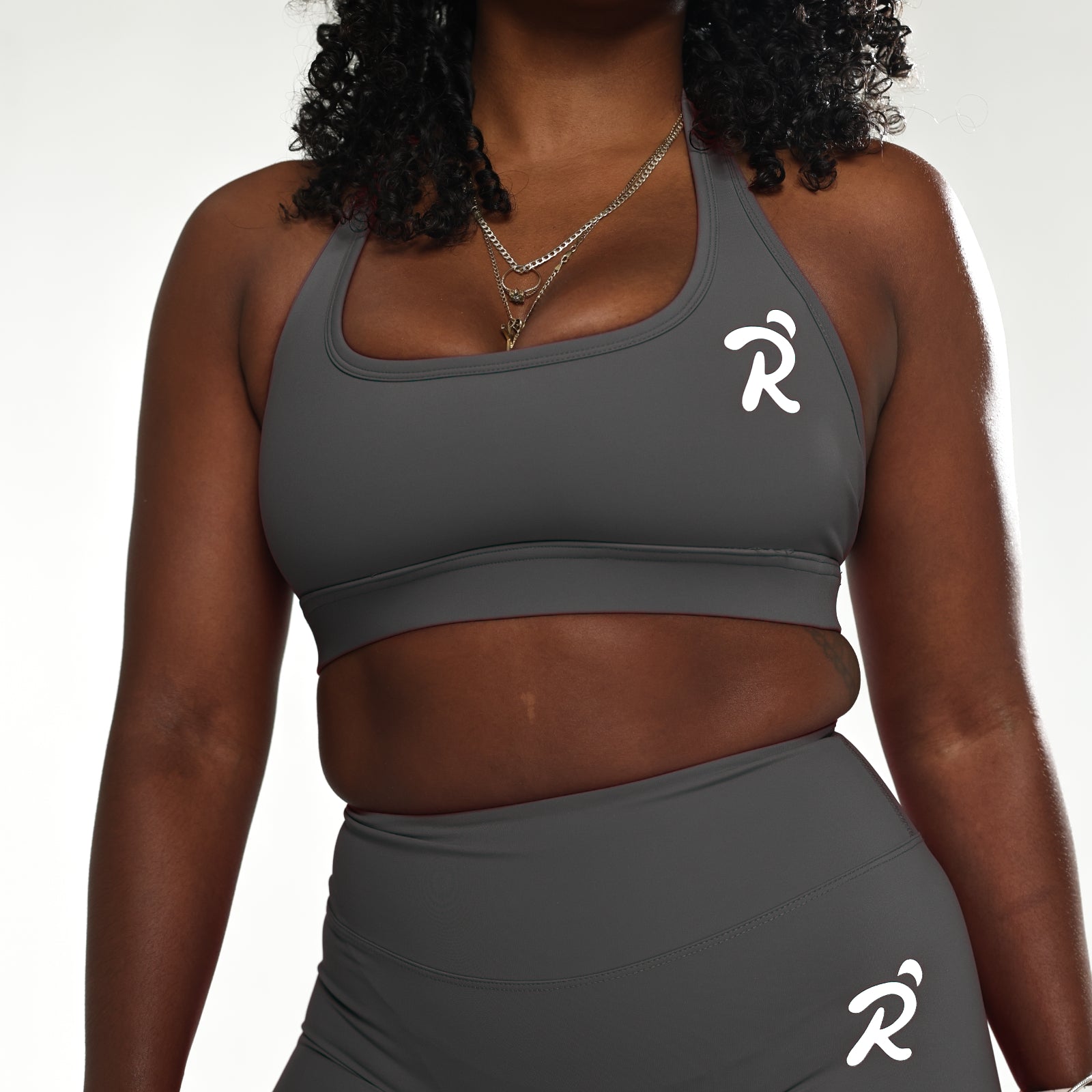 RÊVE Statement Halter Sports Bra - GRAY-2
